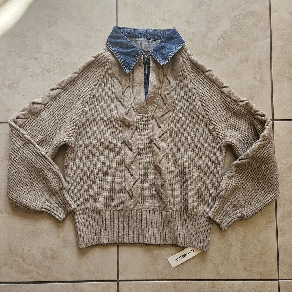 Commense Panel Ribbed Lapel Sweater - Picture 2 of 7